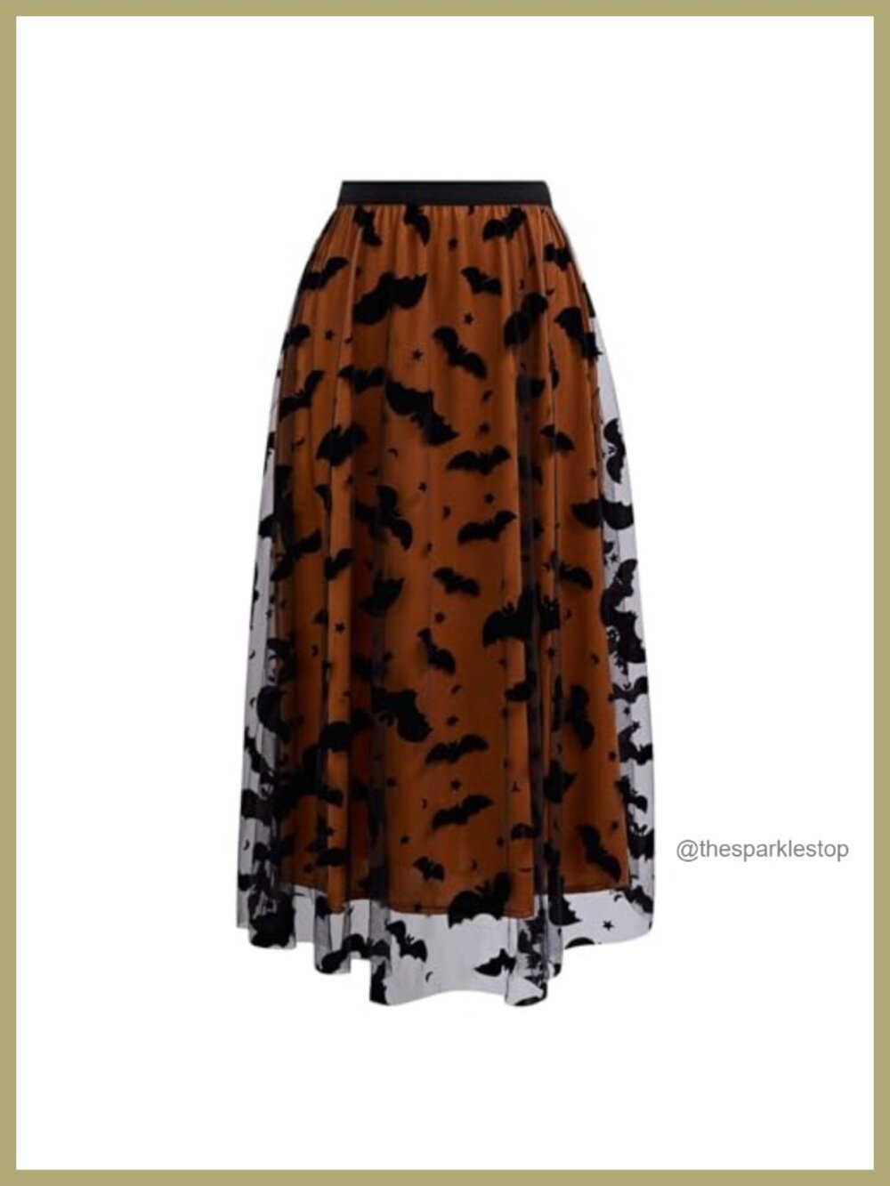 Tulle Tutu Midi Skirt with Velvet Bats Elastic Waist Layered Mesh
